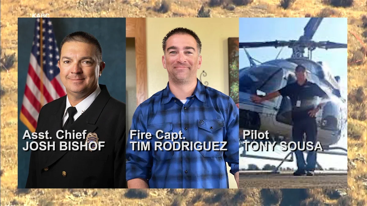 Cal Fire Assistant Chief Josh Bischof, Fire Captain Tim Rodriguez, and contracted pilot Tony Sousa