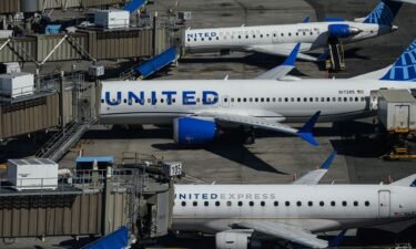 A file photo shows United Airlines aircrafts parked at Newark Liberty International Airport in Newark