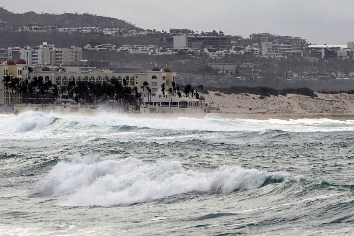 <i>Alfredo Estrella/AFP/Getty Images</i><br/>Medano Beach in Mexico's Cabo San Lucas is pictured here as Hurricane Hilary nears the coast on August 18. Residents in the Southwest are bracing for “catastrophic and life-threatening flooding.”