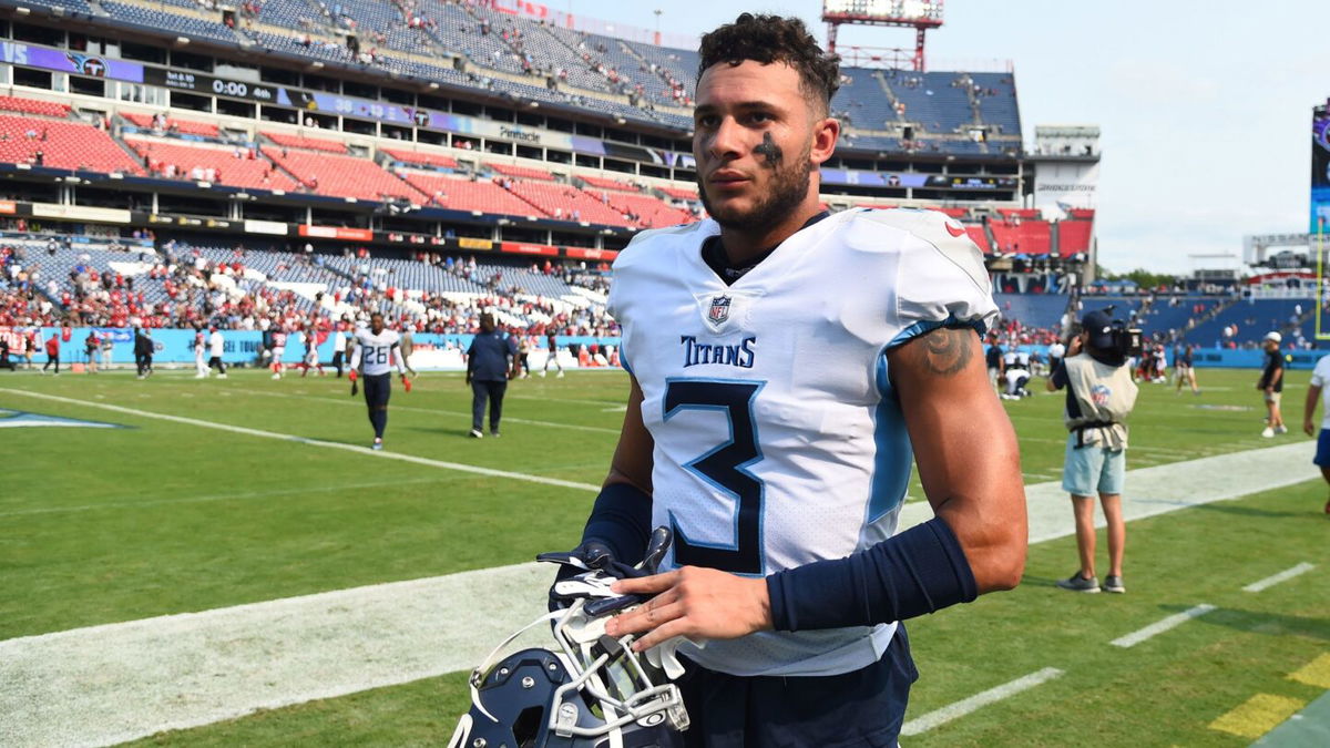 <i>Christopher Hanewinckel/USA Today Sports/Reuters</i><br/>Tennessee Titans cornerback Caleb Farley is pictured here after a September 2021 loss to the Arizona Cardinals in Nashville.