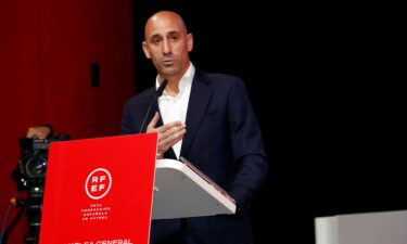 President of the Spanish Football Federation Luis Rubiales looks on during a press conference to announce Spain