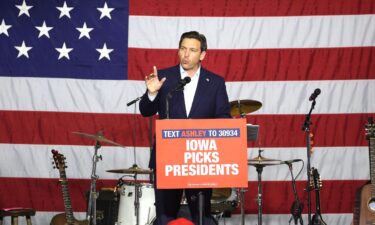 Republican presidential candidate Florida Governor Ron DeSantis Speaks to guests at Ashley's BBQ Bash hosted by Congresswoman Ashley Hinson on August 6