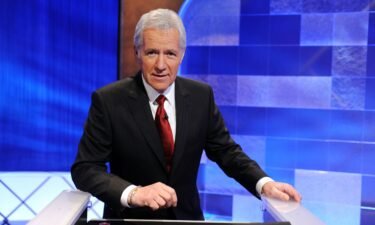 Alex Trebek is seen here on the set of the "Jeopardy!" Million Dollar Celebrity Invitational Tournament Show Taping on April 17