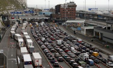 Queues of vehicles at the Port of Dover in England seen in July.