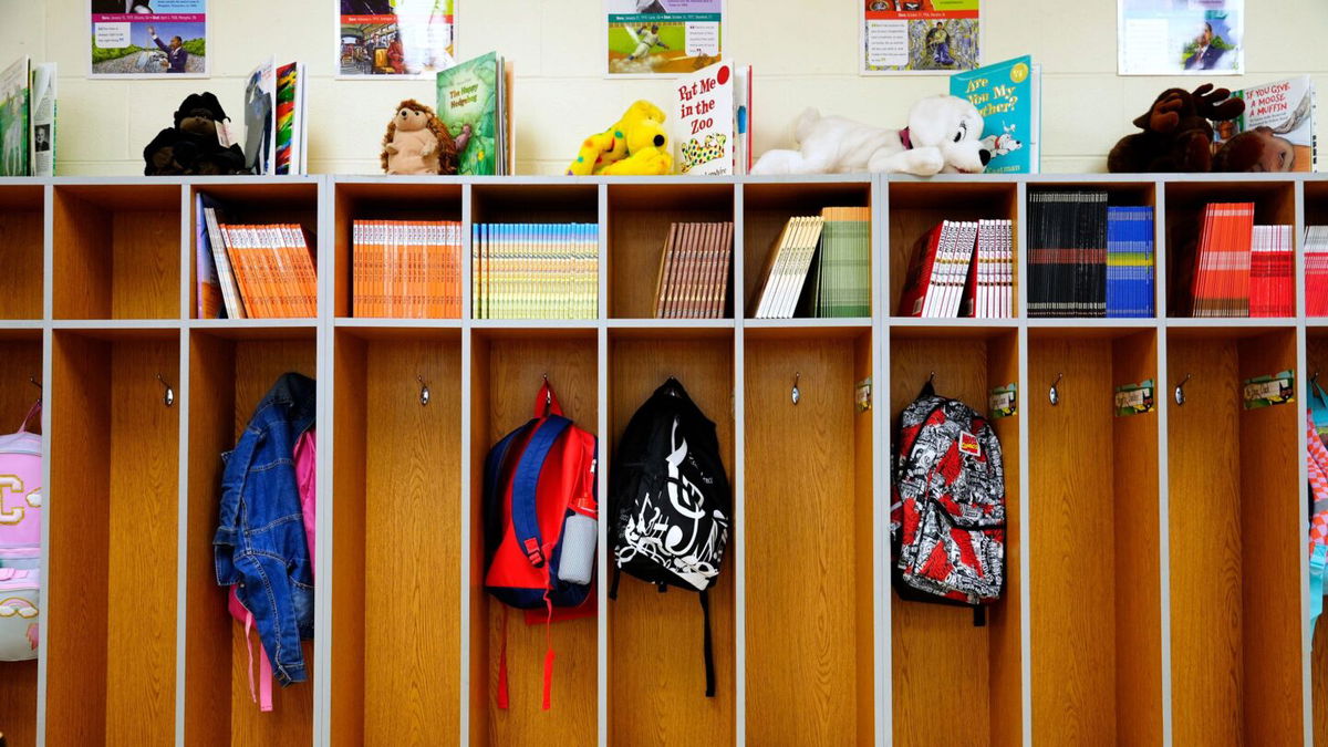 <i>Liz Dufour/The Enquirer/USA Today Network</i><br/>First-grade students hang up their backpacks at a public elementary school in Cincinnati on August 17.