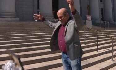Jon Caldara dumped human poop that he found outside his business on the steps of the Denver City and County Building on Monday.