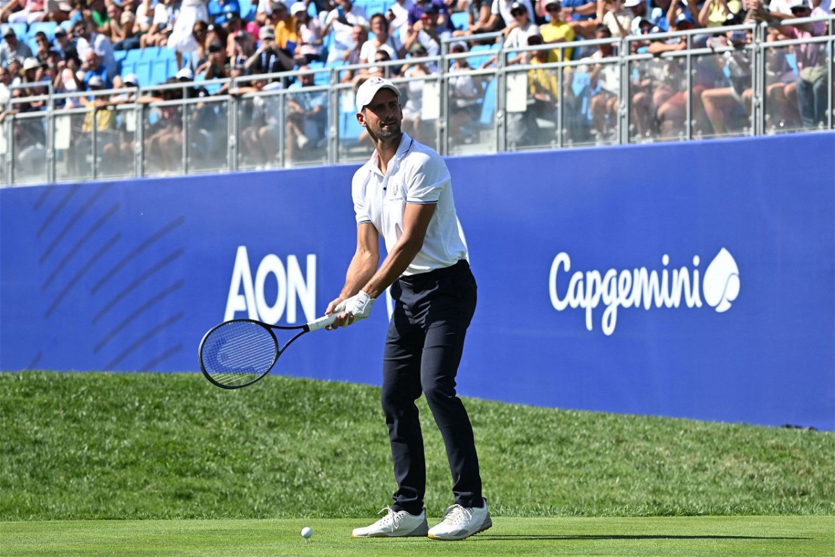 Novak Djokovic drives from tee to green in Ryder Cup All-Star match