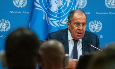 Russian Foreign Minister Sergey Lavrov holds a press conference at the United Nations headquarters on September 23