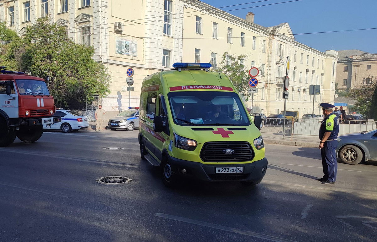 <i>Stringer/Reuters</i><br/>An ambulance leaves the area next to the shipyard in Sevastopol