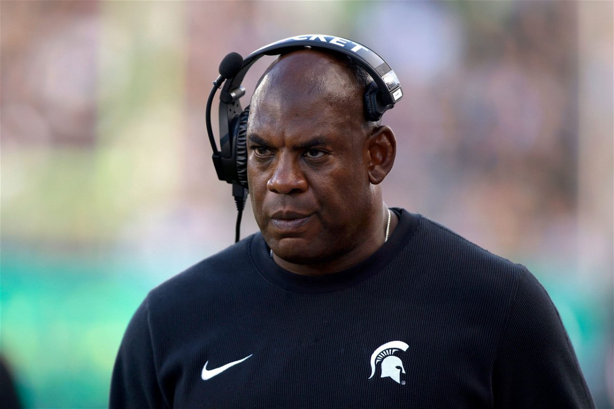 <i>Al Goldis/AP</i><br/>Michigan State coach Mel Tucker walks the sideline during an NCAA college football game against Richmond on September. 9.