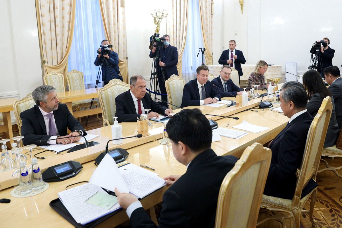 <i>Russian Foreign Ministry/Reuters</i><br/>Lavrov and Wang attend a meeting in Moscow. Russia and China will continue “well-coordinated work” at the UN General Assembly this week.