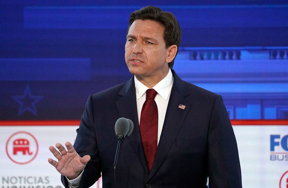 <i>Mark J. Terrill/AP</i><br/>Florida Gov. Ron DeSantis speaks during a Republican presidential primary debate on September 27 in Simi Valley