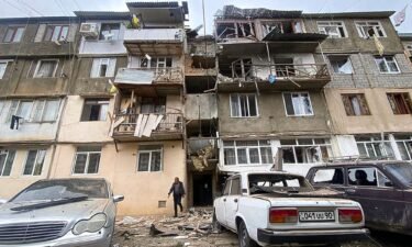 A damaged residential building in Stepanakert