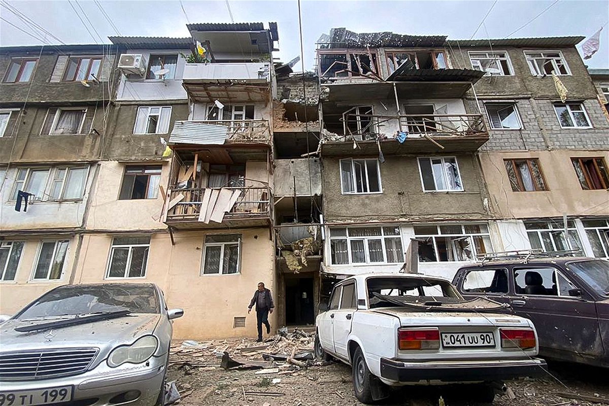 <i>Siranush Sargsyan/AP</i><br/>A damaged residential building in Stepanakert