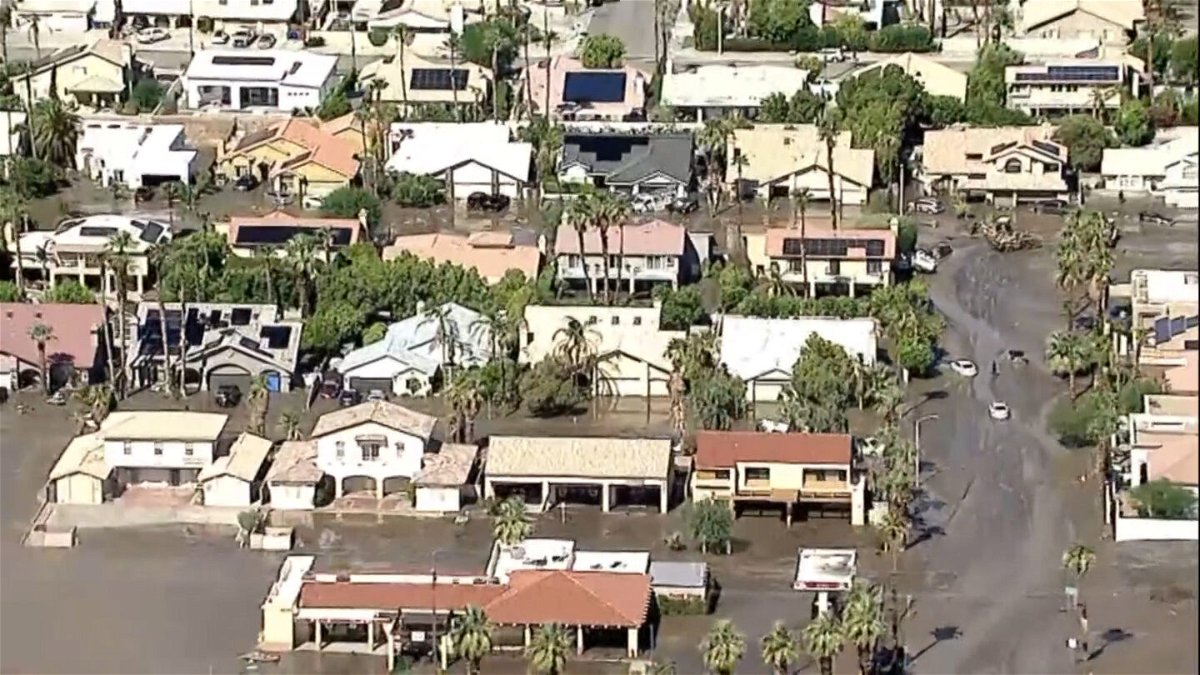 Aerials show homes covered in mud after Tropical Storm Hilary (8/21/23)