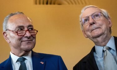 Senate Majority Leader Chuck Schumer and Senate Minority Leader Mitch McConnell stand for a photo at the US Capitol on July 27 in Washington