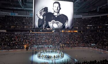 The Pittsburgh Penguins and Anaheim Ducks gather at center ice