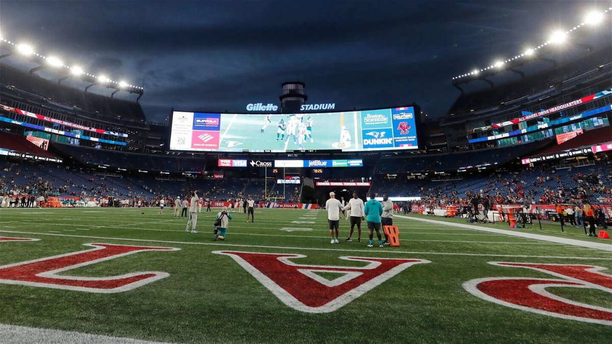 <i>Michael Dwyer/AP</i><br/>The Gillette Stadium is pictured before an NFL football game between the New England Patriots and the Miami Dolphins