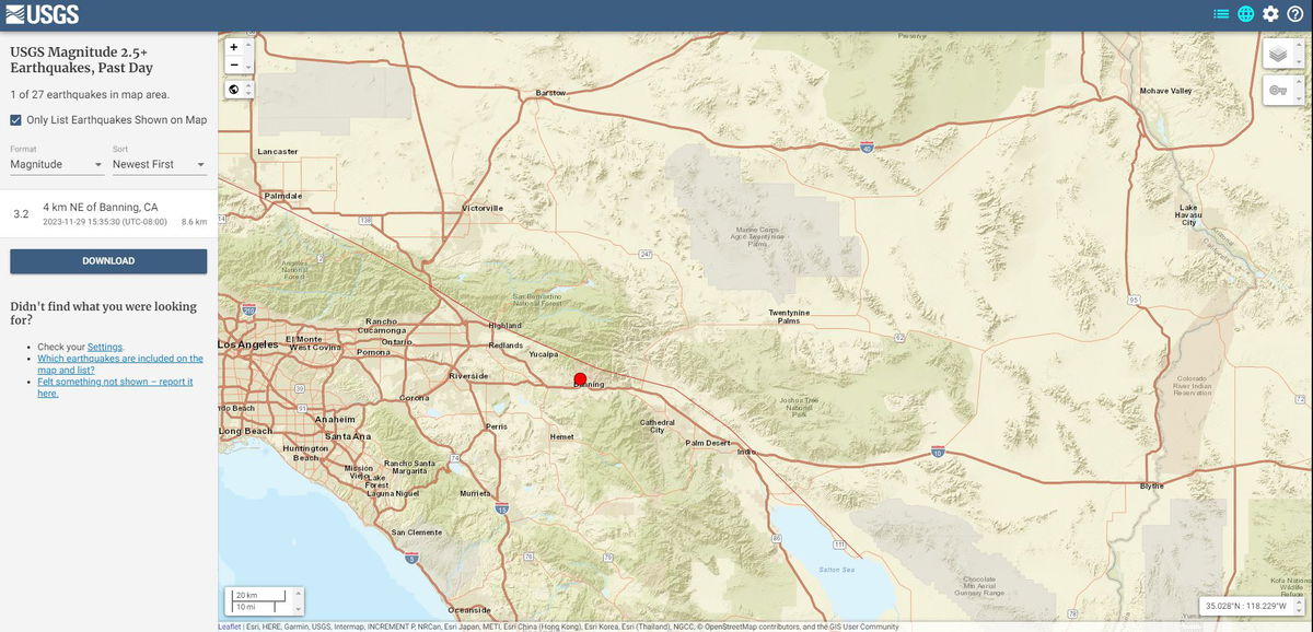 M3.2 earthquakes strikes near Banning Wednesday afternoon KESQ