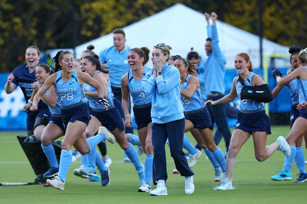 <i>Jamie Schwaberow/NCAA Photos/Getty Images</i><br/>Head Coach Erin Matson is lifted up by her team after defeating the Northwestern Wildcats on Sunday.