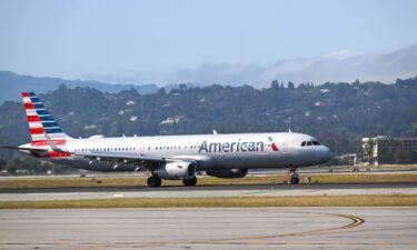 An American Airlines plane lands at San Francisco International Airport. American Airlines said it is reviewing a video posted on TikTok that shows a baggage handler releasing a passenger’s wheelchair to slide down a jet bridge chute.