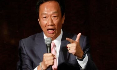 Foxconn founder Terry Gou speaking during a press conference in Taipei