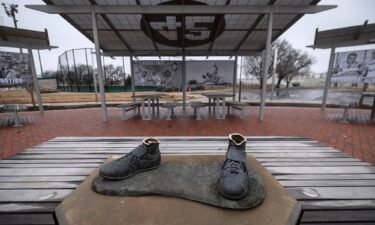 Only the feet remain after a statue of legendary baseball pioneer Jackie Robinson was stolen from the League 42 field in Wichita