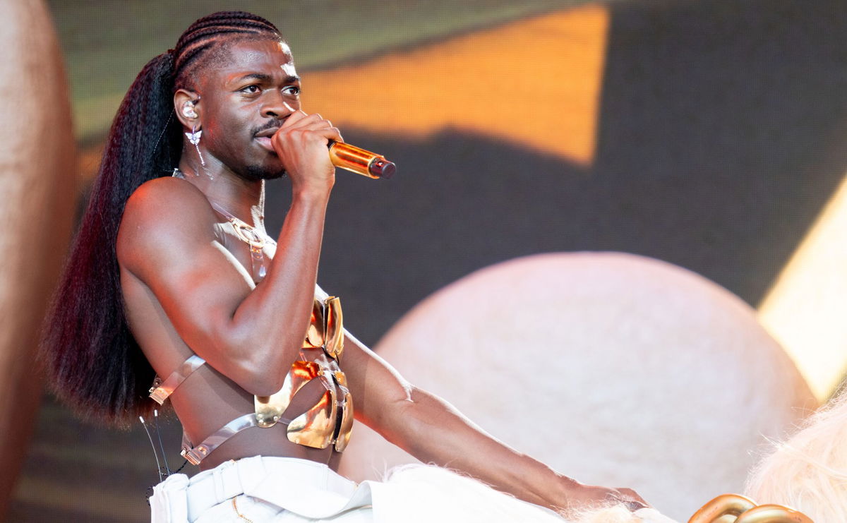 <i>Shirlaine Forrest/Redferns/Getty Images</i><br/>Lil Nas X performs on the Pyramid Stage on Day 5 of Glastonbury Festival 2023 at Worthy Farm