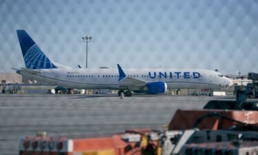 A United Airlines Boeing 737 Max-9 aircraft grounded at Los Angeles International Airport.