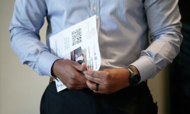 A job seeker attends a Veteran Employment and Resource Fair in Long Beach