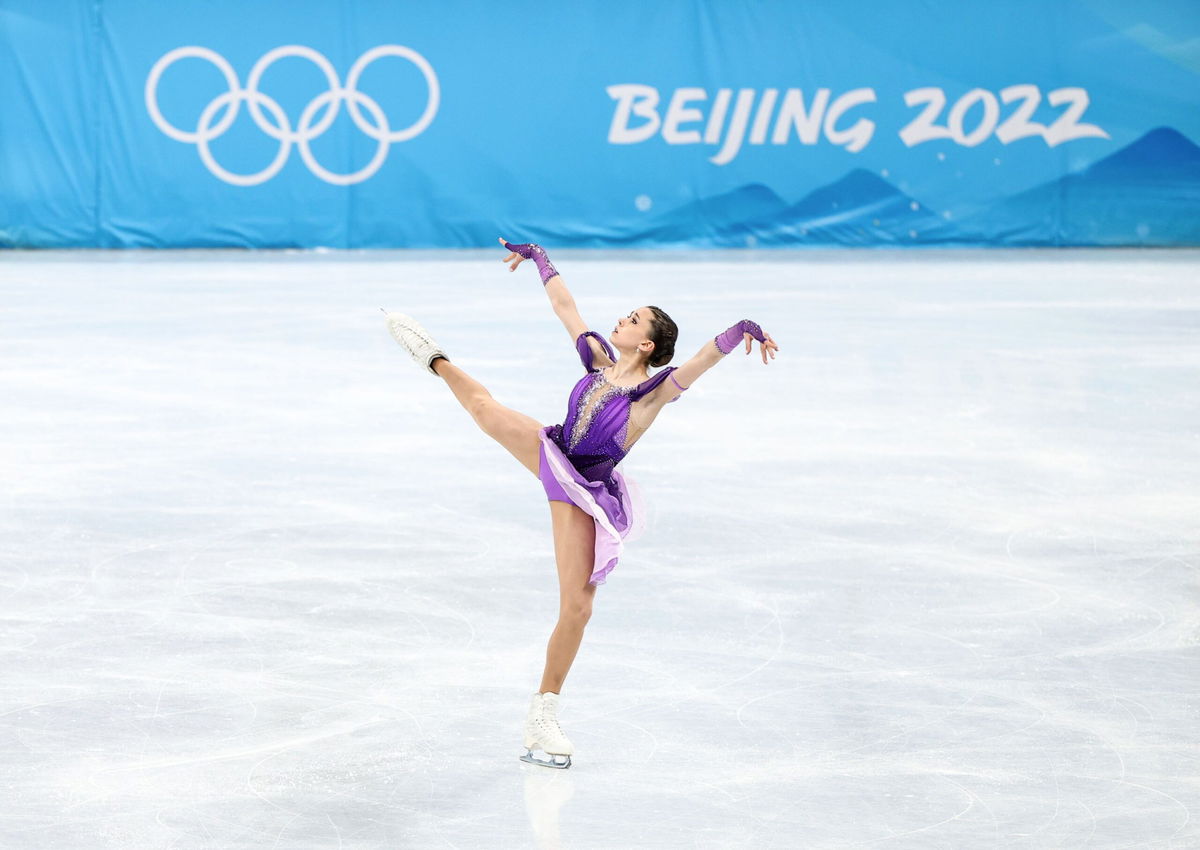 <i>Jewel Samad/AFP/Getty Images</i><br/>A general view shows performers hold signs with the name of participating countries under the Olympic rings during the opening ceremony of the Beijing 2022 Winter Olympic Games