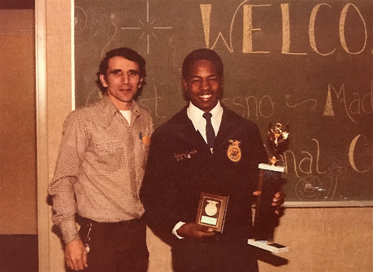 Sam Cobb in 1980 after winning the West Fresno-Madera Section, FFA Public Speaking Contest. 