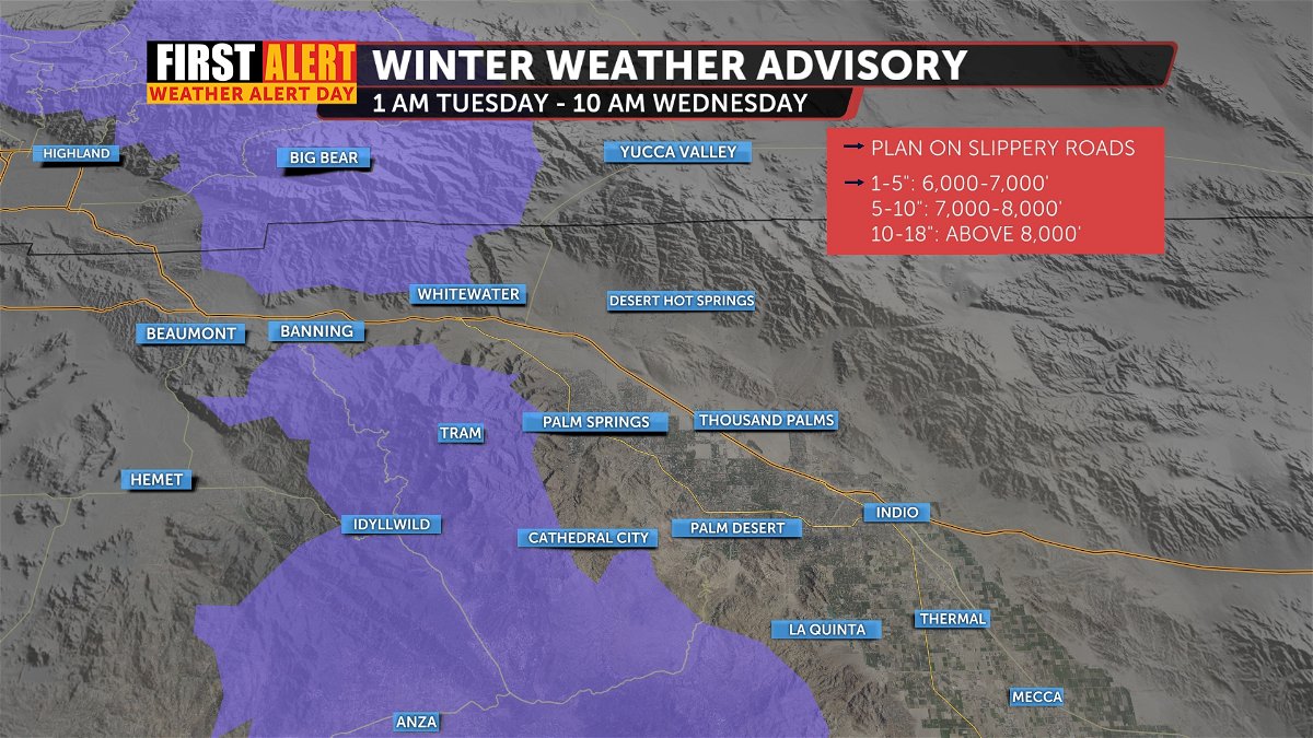 First Alert Weather Alert: Mountain rain and snow with showers in the Coachella  Valley - KESQ