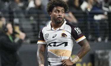 Ezra Mam playing for the Brisbane Broncos at the Allegiant Stadium in Las Vegas on Saturday.