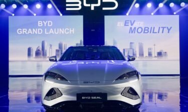 The BYD Seal is displayed during a launch event in Jakarta in January 2024.
