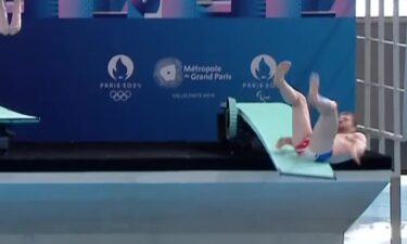 Alexis Jandard fell off the diving board at the inaugaration of the Olympic pool.