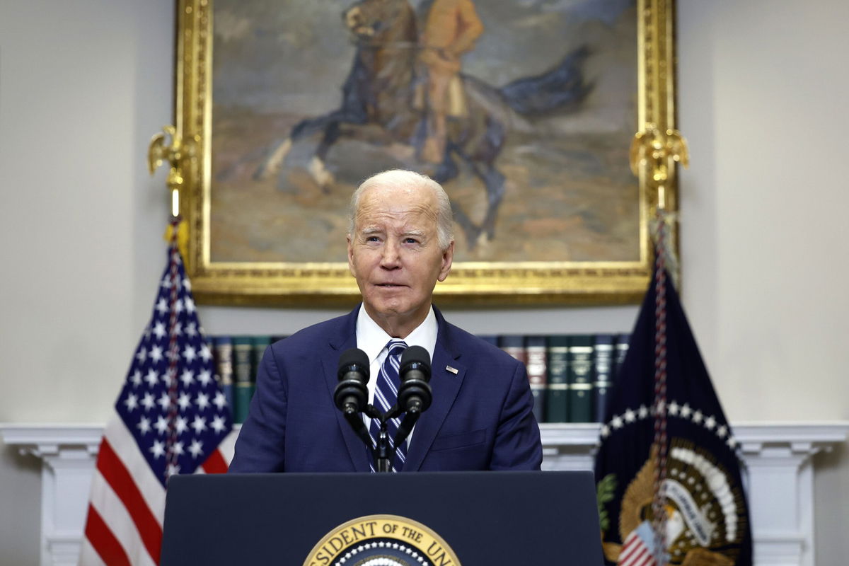 <i>Anna Moneymaker/Getty Images via CNN Newsource</i><br/>President Joe Biden at  the White House on February 16