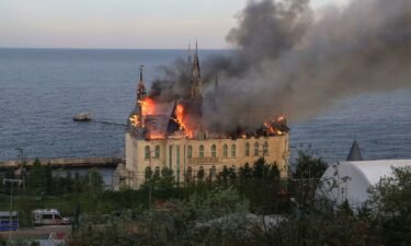 An educational institution known as 'Harry Potter castle' burns after a Russian missile strike in Odesa