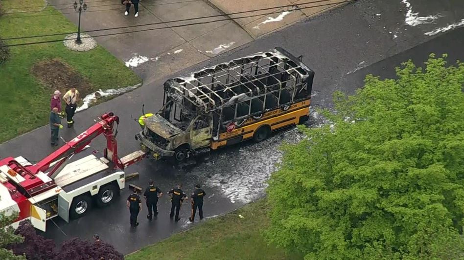 Video shows school bus in flames in New Jersey. Bus driver praised for ...