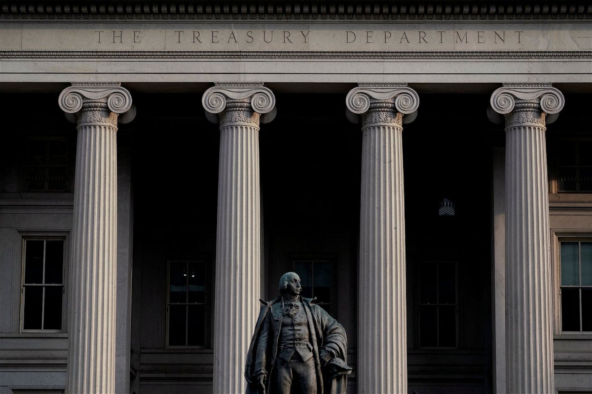 <i>Nathan Howard/Bloomberg/Getty Images via CNN Newsource</i><br/>The US Treasury building in Washington