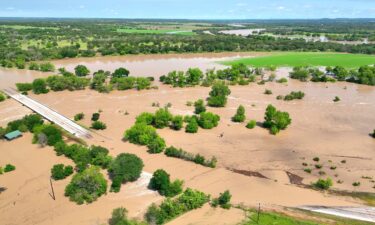 An aerial view of a flooded area