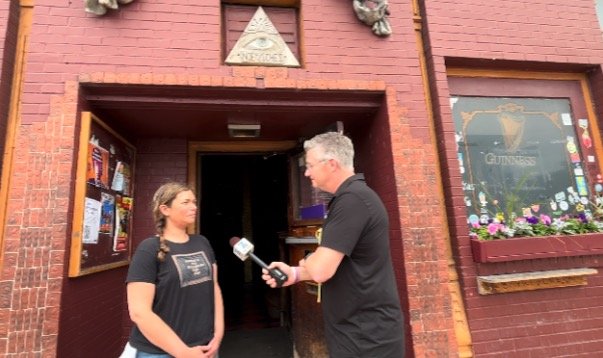 <i>WKBW via CNN Newsource</i><br/>Dana Scott is one of the owners of Nietzsche's on Allen Street. She opened her bar early on Monday for those who wanted to share stories about The Old Pink 