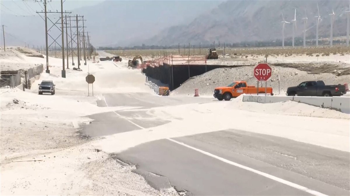 Sand buildup on N Indian Canyon Drive at the wash in Palm Springs (6/3/24)