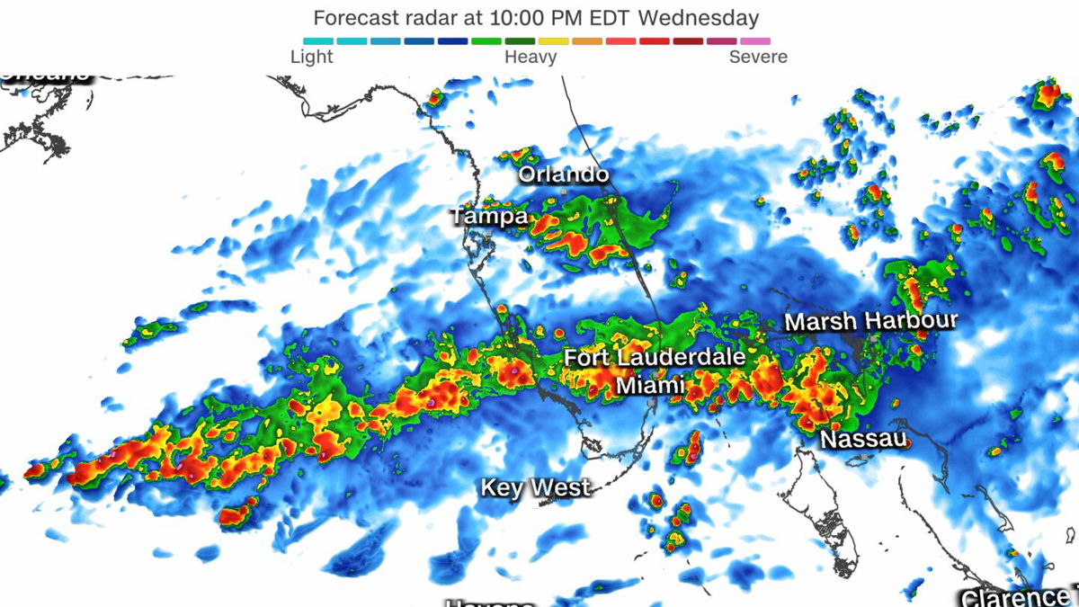 <i>CNN Weather via CNN Newsource</i><br/>A forecast model shows one way drenching storms may develop Wednesday night.