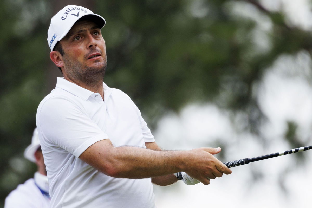 <i>John Angelillo/UPI/Shutterstock via CNN Newsource</i><br/>Francesco Molinari hits out of the rough to the eighth green during the second round.