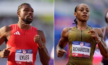 Noah Lyles competes in the men's 200 meter semifinal.