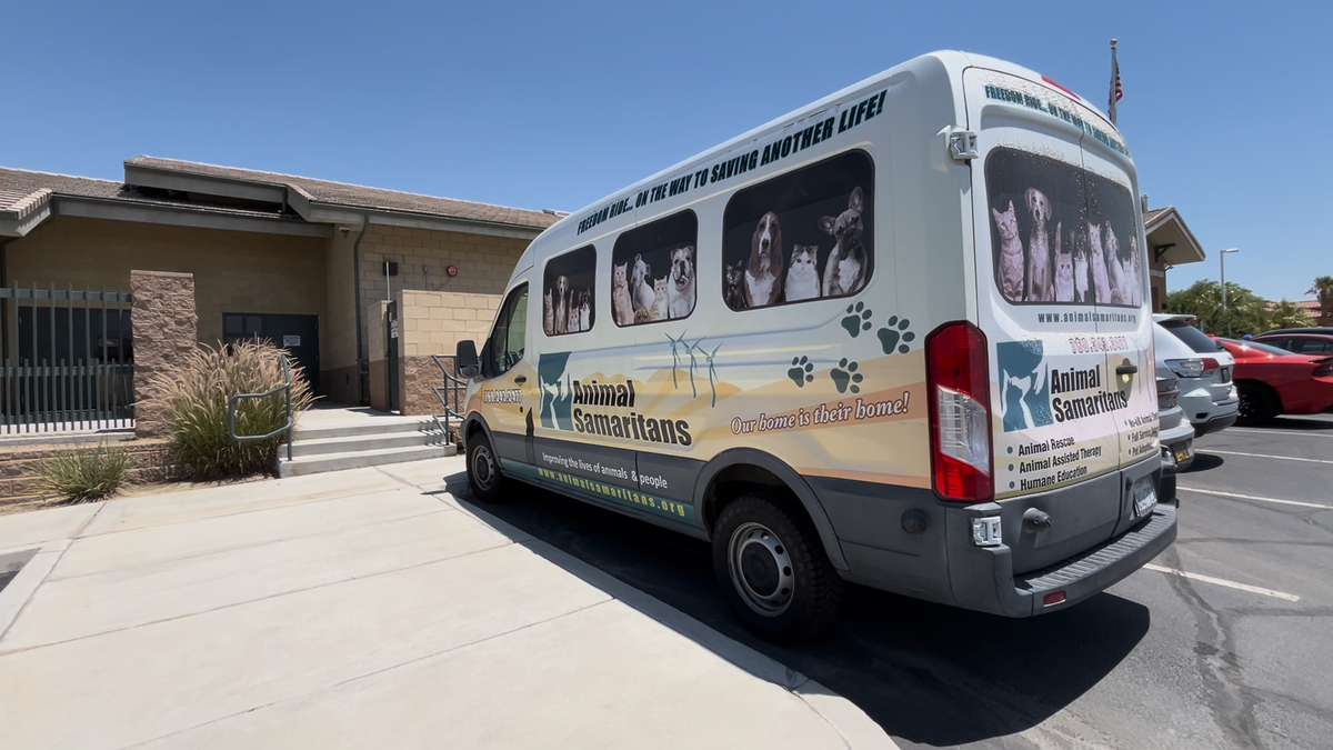 An Animal Samaritans van parked at the Coachella Valley Animal Campus