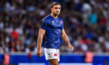 Melvyn Jaminet looks on during France's game against Uruguay at the 2023 Rugby World Cup.