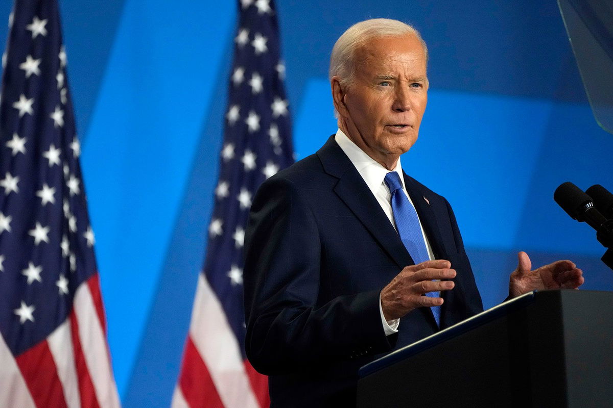 <i>Jacquelyn Martin/AP via CNN Newsource</i><br/>President Joe Biden speaks at a news conference on July 11