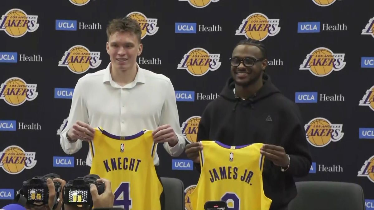 Los Angeles Lakers Introduce Draft Picks Bronny James, Dalton Knecht - KESQ